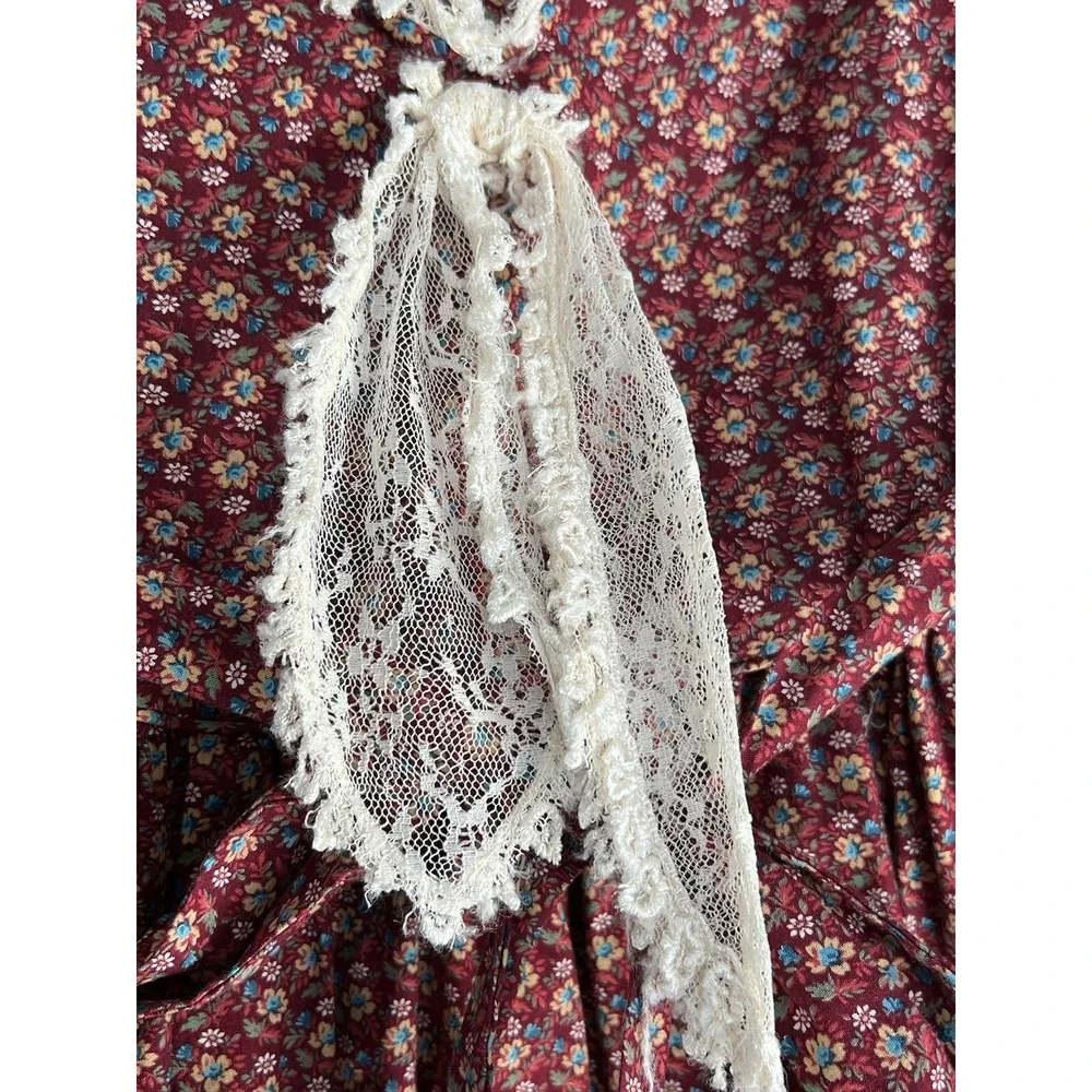 Vintage 70s Diane von Furstenberg Dress‎ Girls 8 Lace Red Floral Cottagecore